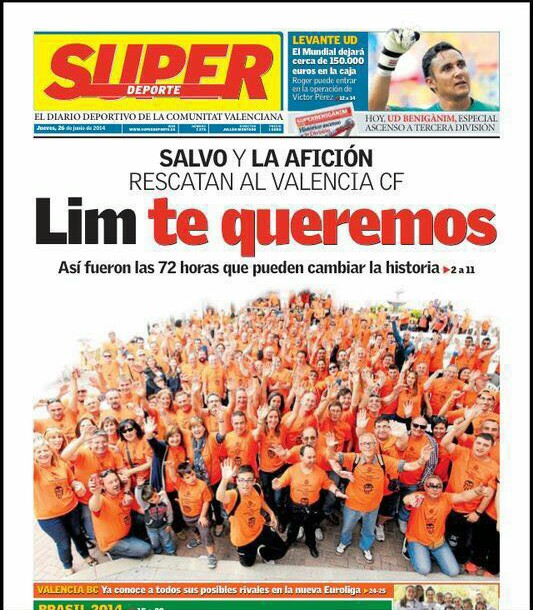 Superdeporte reflecteix l'eufòria dels aficionats valencianistes per l'arribada de Peter Lim