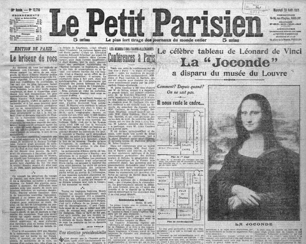 a premsa destacà el robatori de la Mona Lisa i per aquest motiu l’obra es féu molt més famosa del que havia estat fins aleshores.