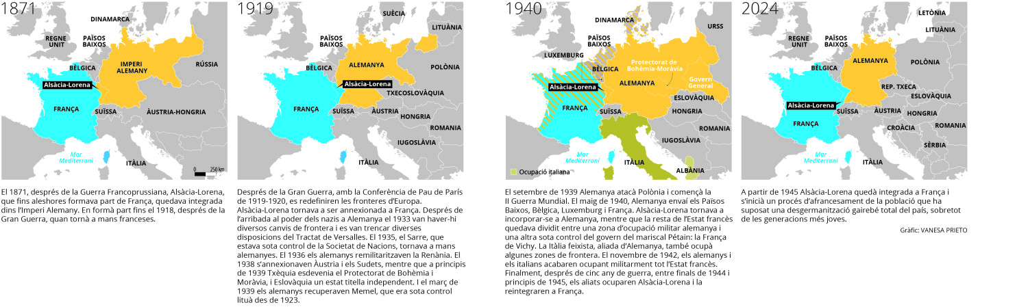 Mapes d'Alsàcia-Lorena en el context d'Europa de 1971 a 2024