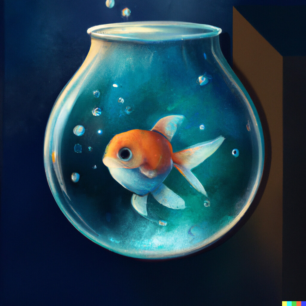 Il·lustració d’un “peix tropical petit en un aquari sobre un fons blau fosc, art digital” generada amb IA. / El Temps