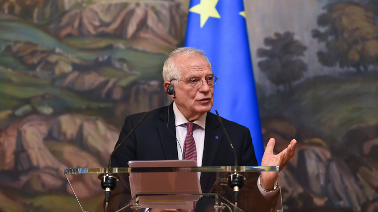 L'Alt Representant de la UE, Josep Borrell, durant una roda de premsa amb el ministre d'exteriors de Rússia, Sergei Lavrov, a Moscou el 5 de febrer del 2021. Agència Catalana de Notícies