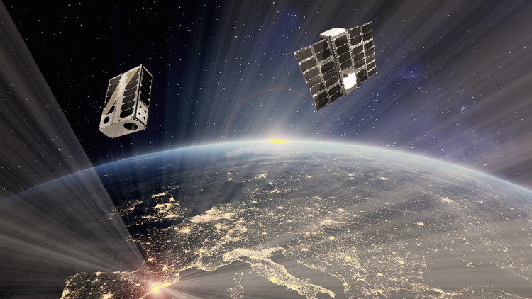 Recreació digital dels nanosatèl·lits de Sateliot i d'Open Cosmos.. Generalitat de Catalunya
