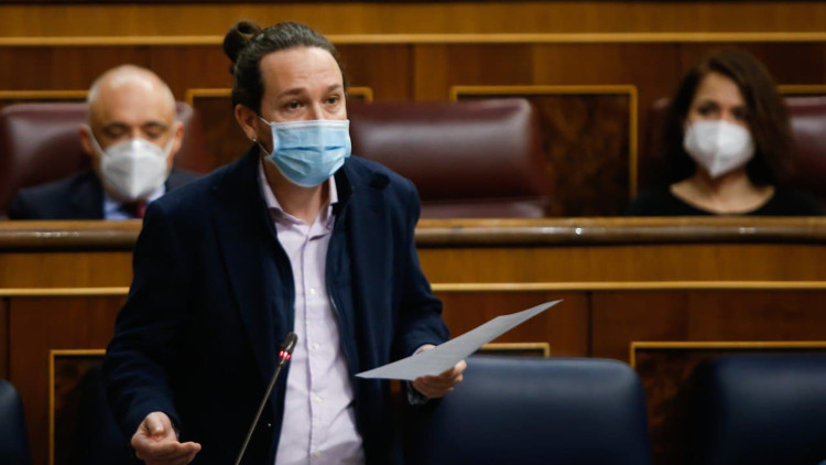 Pla mitjà del vicepresident segon del govern espanyol, Pablo Iglesias, en la sessió de control al Congrés, el 17 de febrer del 2021. Agència Catalana de Notícies
