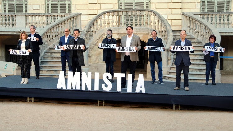 Imatge dels 9 presos independentistes al Palau Robert l'1 de febrer de 2020. Agència Catalana de Notícies