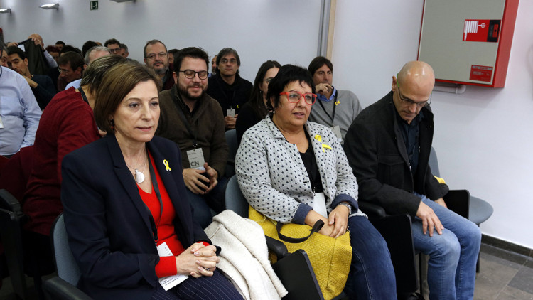 Carme Forcadell, Dolors Bassa i Raül Romeva al Congrés Nacional d'ERC. 13 de gener de 2018. Agència Catalana de Notícies