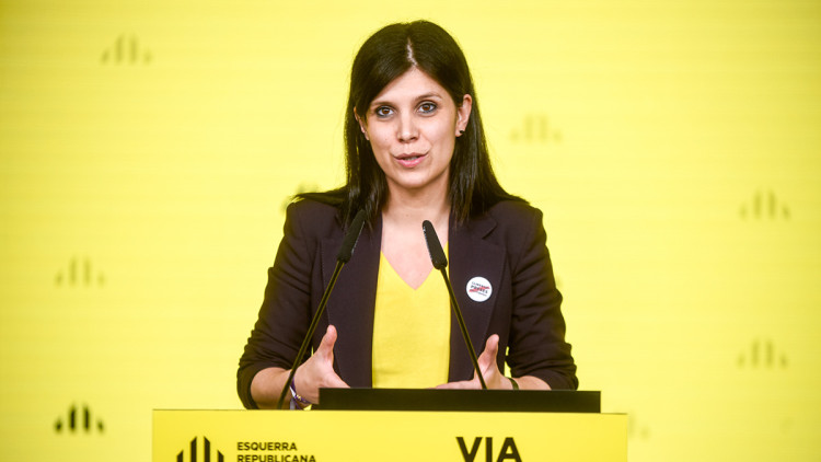 Pla mitjà de la portaveu d'ERC, Marta Vilalta, durant una roda de premsa del 3 de maig de 2021 (Horitzontal). Agència Catalana de Notícies