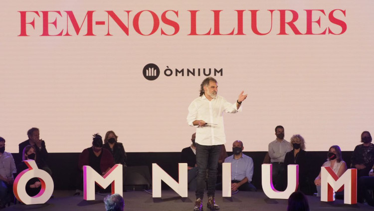 Jordi Cuixart a l'acte d'Òmnium Cultural, celebrat a l'Hospitalet de Llobregat el 12 de maig del 2021. Òmnium Cultural