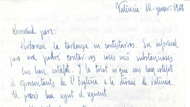 Carta del 1965 que explica la situació de la llengua al si de l'Església valenciana