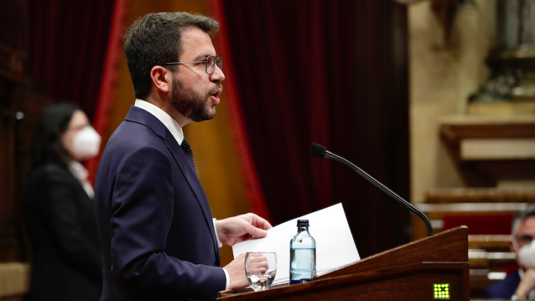 Pere Aragonès durant la seva intervenció inicial. ACN (Jordi Play)
