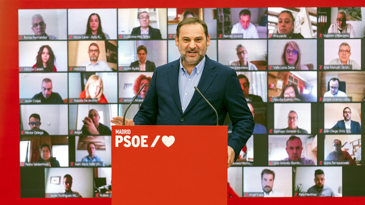 El secretari d'organització del PSOE, José Luis Ábalos, en la trobada telemàtica amb alcaldes socialistes, el 13 de març del 2021. Agència Catalana de Notícies