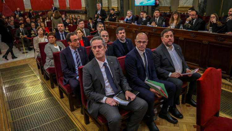 Els encausats de l'1-O, al centre de la sala del Suprem el 12 de febrer del 2019. Agència Catalana de Notícies