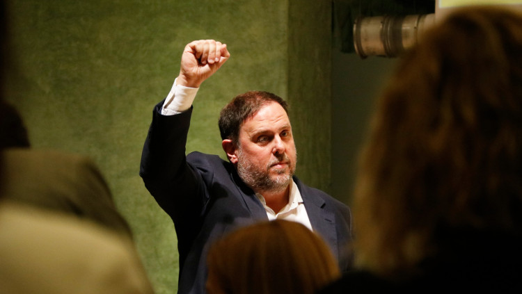 Pla obert del president d'ERC, Oriol Junqueras, durant el consell nacional extraordinari d'aquest 28 de juny de 2021. Agència Catalana de Notícies
