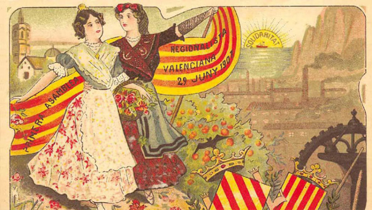 L'organització de l'Assemblea Regionalista Valenciana, en juny de 1907, fou una de les primeres fites del valencianisme polític incipient, amb l'objectiu de crear una Solidaritat a imitació del Principat. La data no era debades, dos-cents anys després de la derogació dels Furs valencians pel borbònic Felip V. L'ànima de l'Assemblea fou el metge alaquaser Faustí Barberà i Martí. Com veieu al cartell de la imatge, el valencianisme que naixia no entenia de taques blaves sobre la senyera.