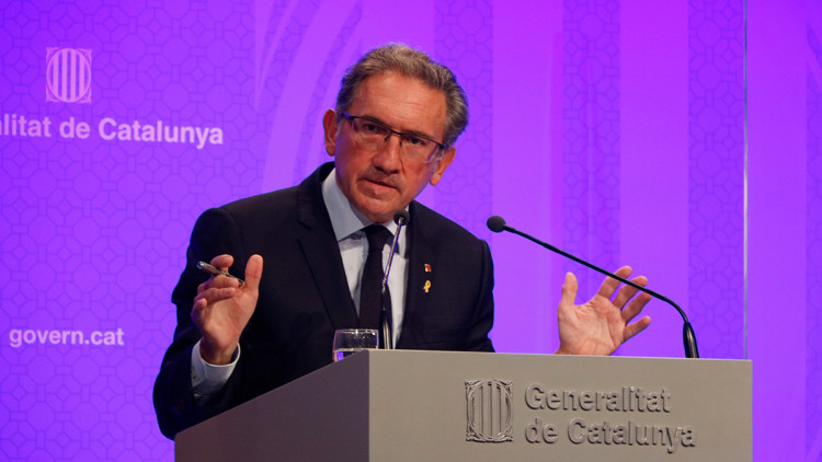 Pla mitjà del conseller d'Economia i Hisenda, Jaume Giró, en roda de premsa posterior al Consell Executiu el 20 de juliol de 2021. Agència Catalana de Notícies