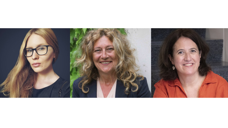 D'esquerra a dreta, Zahia Guidoum (Plataforma pel Dret a Decidir del País Valencià); Margalida Miquel (Assemblea Sobiranista de Mallorca) i Elisenda Paluzie (Assemblea Nacional Catalana)