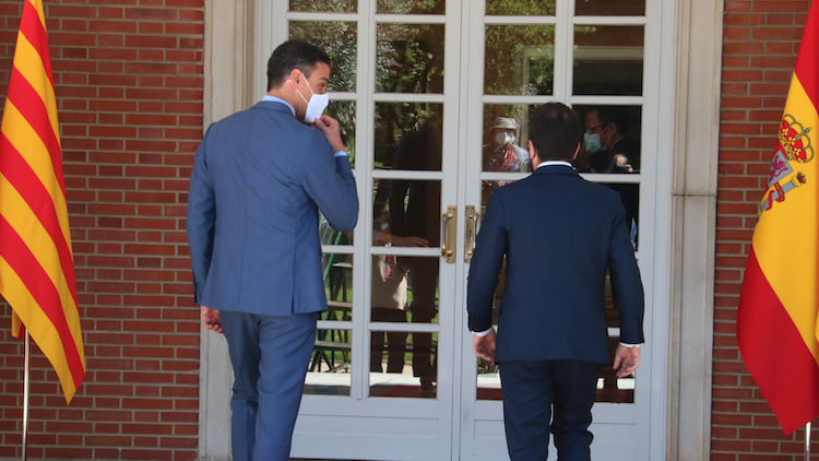 Pedro Sánchez i Pere Aragonès a la trobada que van tenir els dos president el 29 de juny. ACN