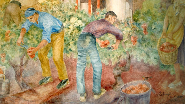 Mural d’Ismael Balanyà a la Cooperativa Vinícola de Sarral. Jbarberà, CC BY-SA 4.0, via Wikimedia Commons