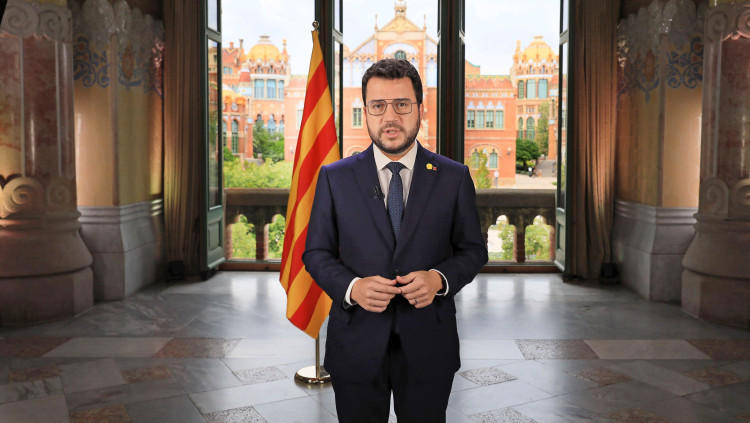 El president català Pere Aragonès durant el seu discurs per la Diada del 2021