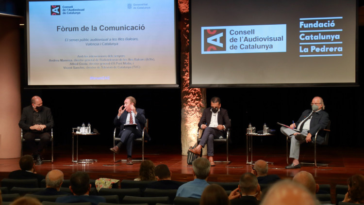Trobada recent al Consell de l'Audiovisual de Catalunya entre els presidents de les televisions públiques TV3, IB3 i À Punt. Europa Press