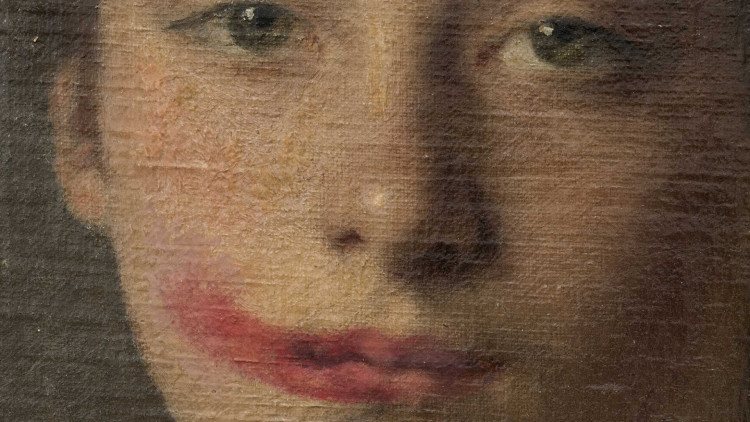 Woman with smeard lipstick (Detall). Pintura sobre tela intervinguda. Cortesia ProjectesSD