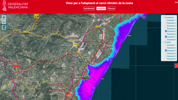 Àrees amb risc d'inundació en la Plana Baixa.