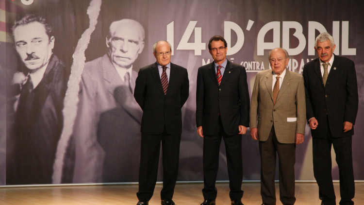 Els expresidents catalans José Montilla, Artur Mas, Jordi Pujol i Pasqual Maragall en una imatge d'arxiu (2011). Europa Press