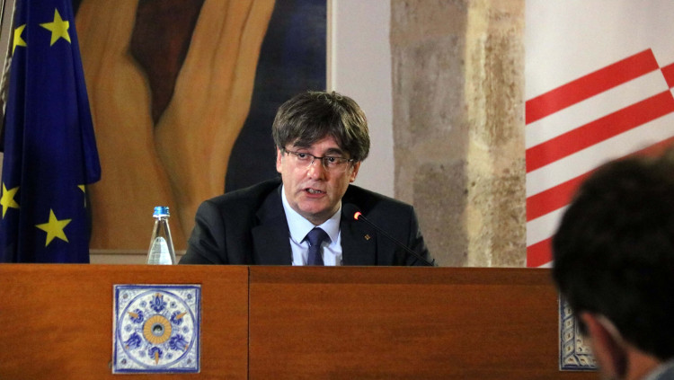 L'expresident Carles Puigdemont durant la roda de premsa a l'Alguer després de la vista al Tribunal d'Apel·lació de Sàsser, a Sardenya el 4 d0cotubre del 2021. Agència Catalana de Notícies