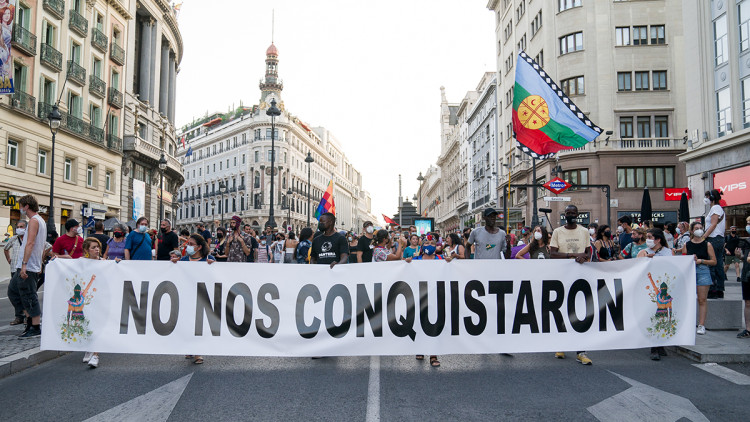 Manifestació contra la celebració pel 500 aniversari de la 'descoberta' de Mèxic. Europa Press