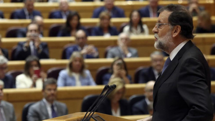 El president espanyol, Mariano Rajoy, durant la seua compareixença al Senat aquest matí.. EFE