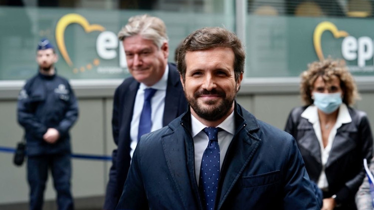 El líder del PP, Pablo Casado, aquest 21/10/2021 a Brussel·les. Agència Catalana de Notícies