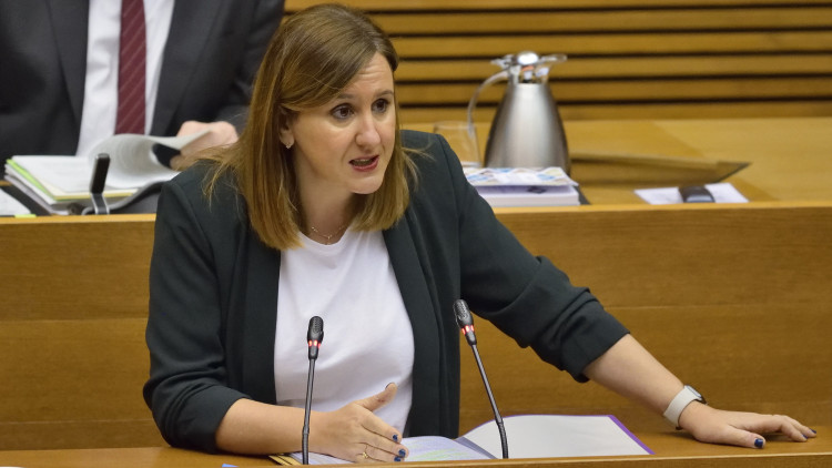 La síndica del PP, María José Català, durant la seua intervenció d’aquest dimecres a les Corts valencianes.