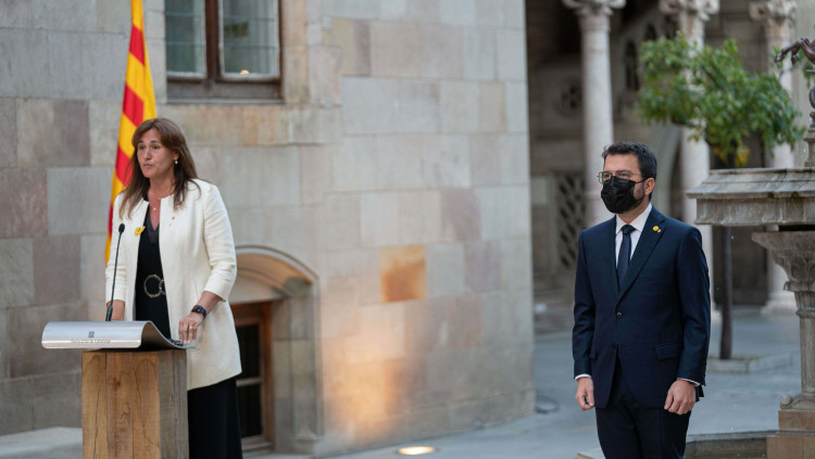 La presidenta del Parlament català, Laura Borràs, amb el president de la Generalitat, Pere Aragonès. Europa Press