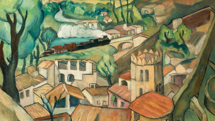 “Girona. Torre i absis de Sant Pere Galligants” de Celso Lagar realitzat el 1915. Museu d\'Art de Girona