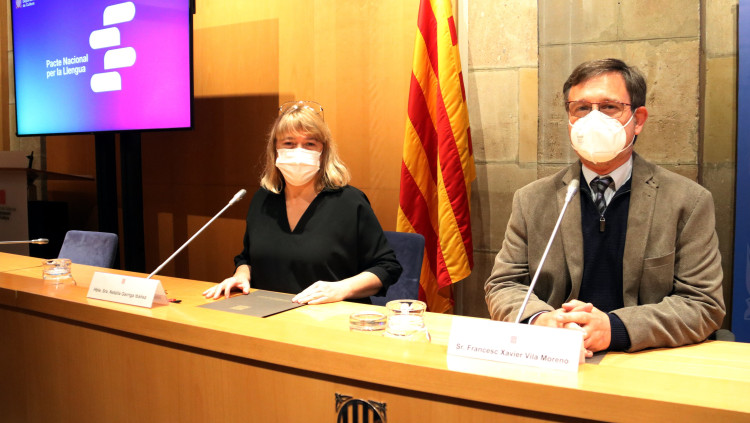 Presentació del Pacte Nacional per la Llengua amb la consellera de Cultura, Natàlia Garriga, i el secretari general de Política Lingüística, Francesc Xavier Vila.. Agència Catalana de Notícies