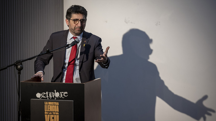 El vicepresident del govern català, Jordi Puigneró, en l'acte de presentació d'AINA a València|Miguel Lorenzo. Miguel Lorenzo