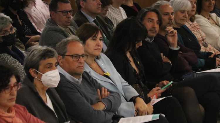 El president Torra i la presidenta Borràs, presents a l'acte de Plataforma per la Llenuga. Agència Catalana de Notícies