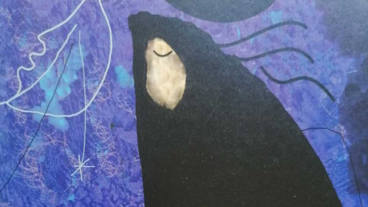 Pintura que il·lustra el poema "Brilla, dins el coneixement del negre, l’or del teu somni".