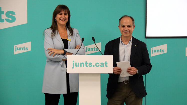 Laura Borràs i Jordi Turull, candidats a la presidència i a la secretaria general respectivament de Junts per Catalunya. Agència Catalana de Notícies