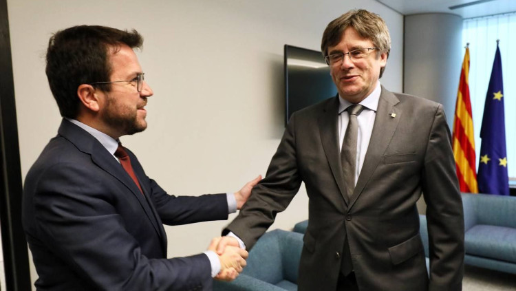 Els presidents Pere Aragonès i Carles Puigdemont. Agència Catalana de Notícies