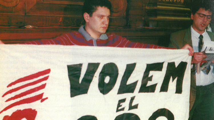 Un activista de la Crida reivindica el protagonisme del Comitè Olímpic Català als Jocs Olímpics de 1992. Arxiu EL TEMPS