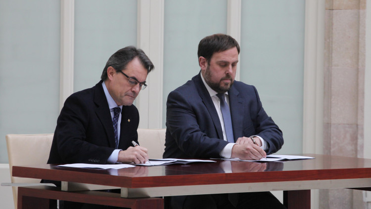Artur Mas i Oriol Junqueras. Convergència Democrática de Catalunya, CC POR 2.0, via Wikimedia Commons