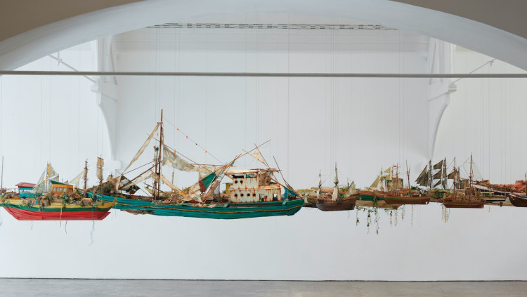 Installation view, Hew Locke Here’s the Thing at Ikon Gallery, Birmingham UK, 2019, courtesy the artist and Ikon Gallery. Tom Bird