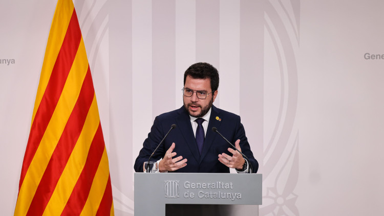 El president Pere Aragonès en la roda de premsa després del consell executiu.. Jordi Borràs