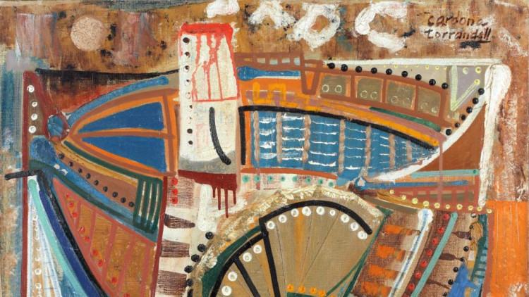 CardonaTorrandell. Barca-màquina, c.1957. Oli sobre paper. Cortesia Galeria Marc Domènech