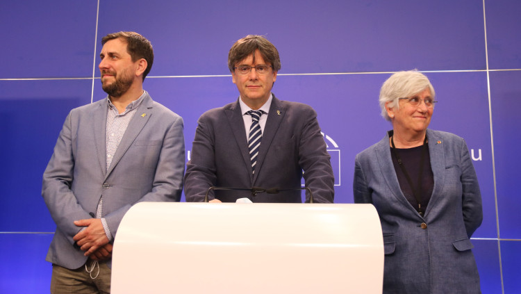 Comín, Puigdemont i Ponsatí durant una roda de premsa al maig del 2022.. Natàlia Segura / ACN