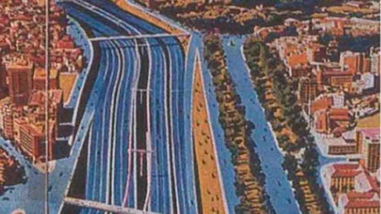 Representació gràfica de l'autopista pel vell llit del Túria