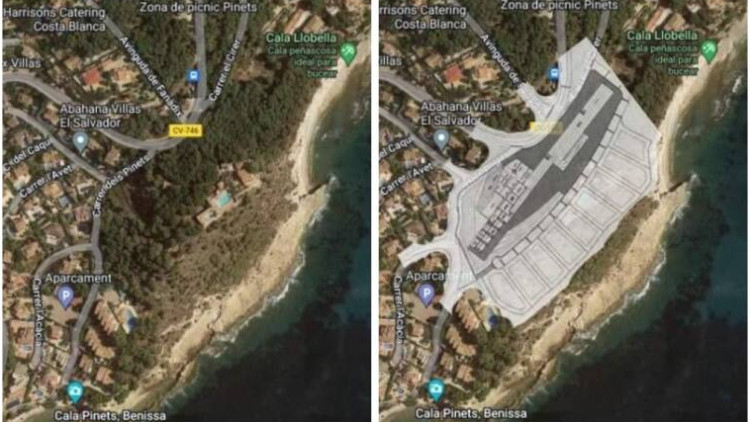 Així quedaria la zona de la Llobella amb el megaprojecte urbanístic d'un hotel i diversos xalets de luxe| Reiniciem Benissa