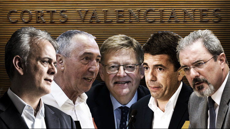 Hèctor Illueca, Joan Baldoví, Ximo Puig, Carlos Mazón i Carlos Flores Juberías