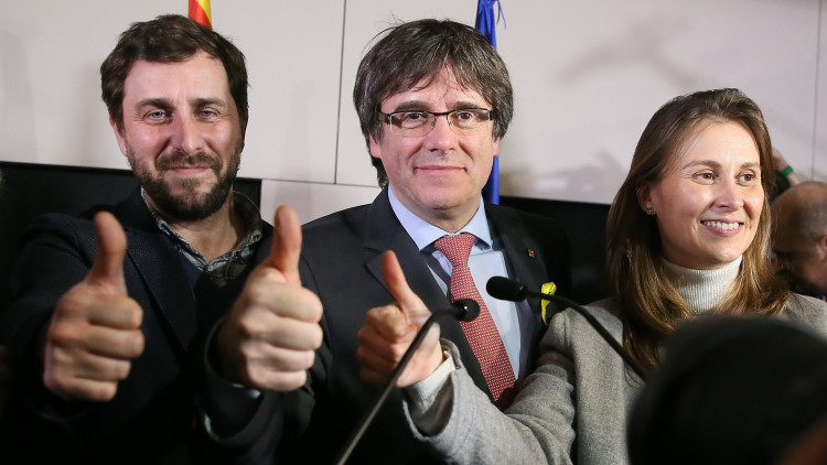 Toni Comín, Carles Puigdemont i Meritxell Serret. Efe