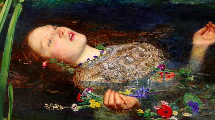 Detall d'Ofèlia, de John Everett Millais, amb Elizabeth Siddal de model. TATE BRITAIN